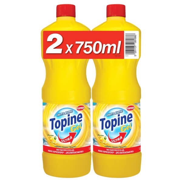 Χλώριο Gel Λεμόνι Παχύρρευστη Topine 2x750ml Καθαριότητα