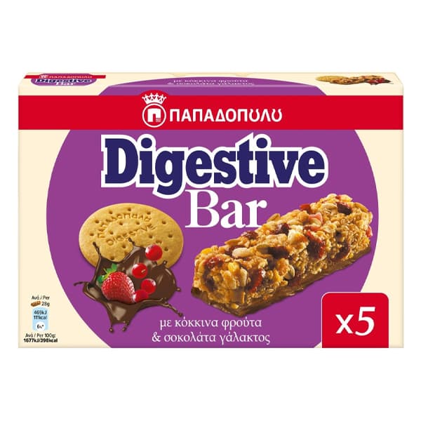 Digestive Bars Κόκκινα Φρούτα Παπαδοπούλου Μπάρες Δημητριακών