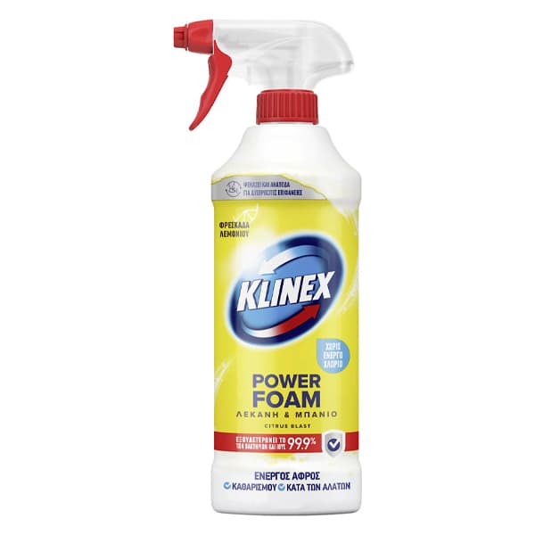 Klinex Spray Power Foam Φρεσκάδα Λεμονιού Καθαριστικό Μπάνιου