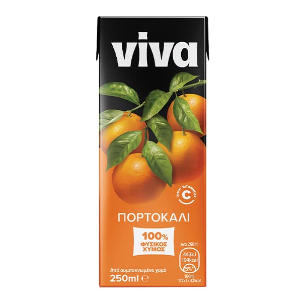 Χυμός Πορτοκάλι 100% Φυσικός Viva 250ml Φυσικοί Χυμοί