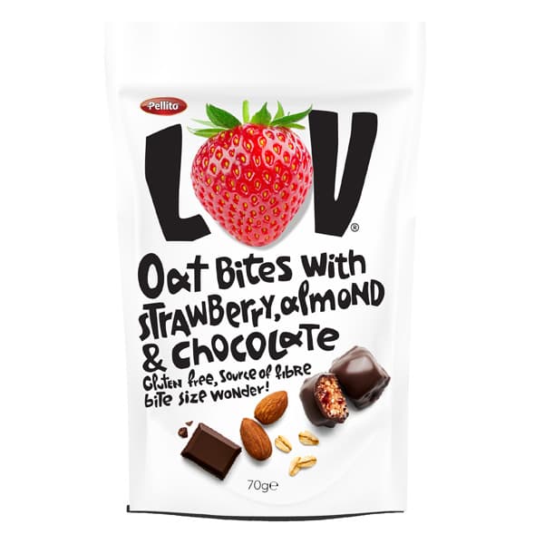 Lov Oat Bites Φράουλα Αμύγδαλο Σοκολάτα Pellito 70gr Μπάρες Δημητριακών
