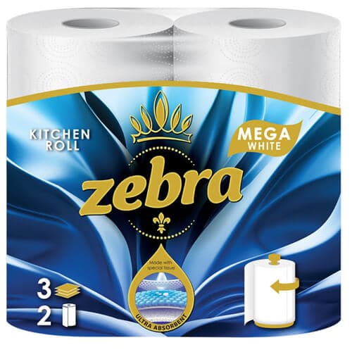 Χαρτί Κουζίνας Zebra 2 Ρολά 3φ Mega Χαρτί Κουζίνας