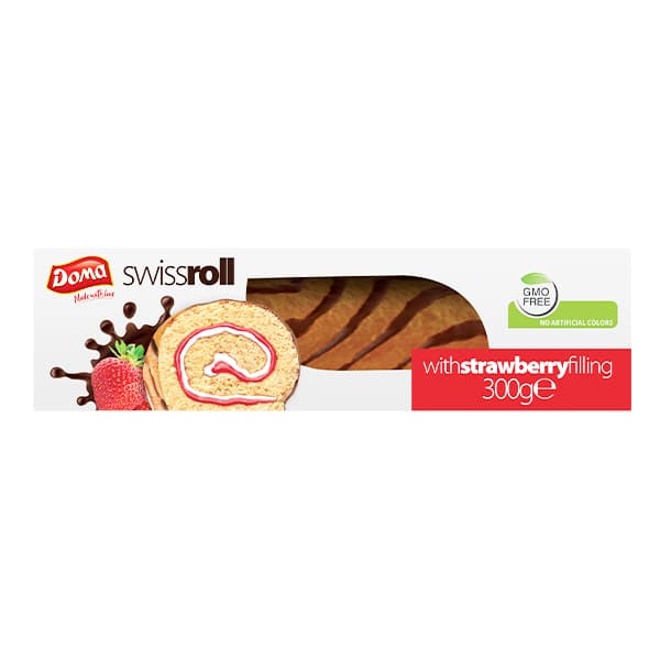 Swiss Roll Γέμιση Φράουλα Doma 300gr Σοκολατοειδή