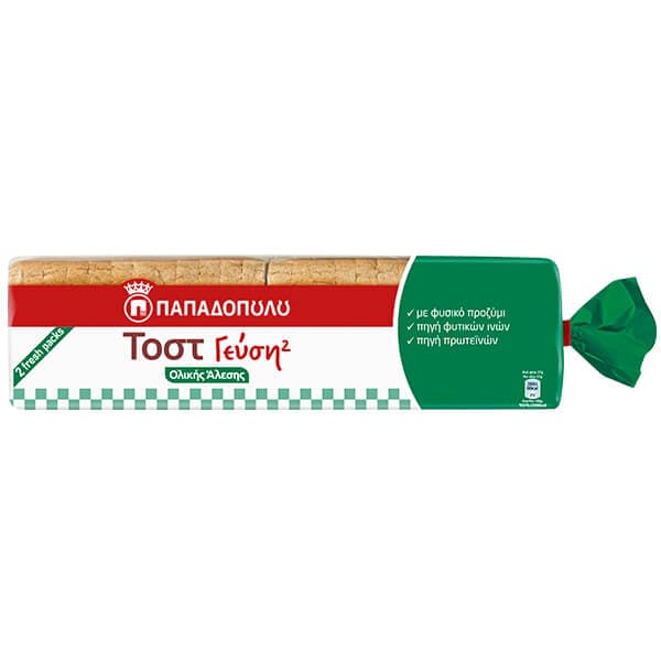 Τοστ Ολικής Αλέσεως Παπαδοπούλου Γεύση 2 700gr Ψωμί Τοστ