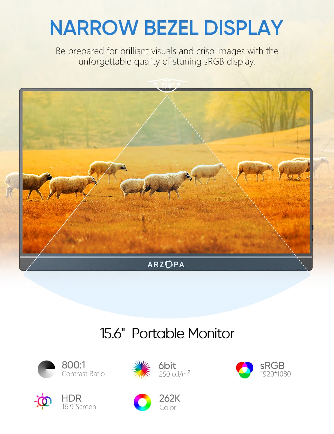 Arzopa 15.6" IPS FHD Portable Monitor Black A1 GAMUT