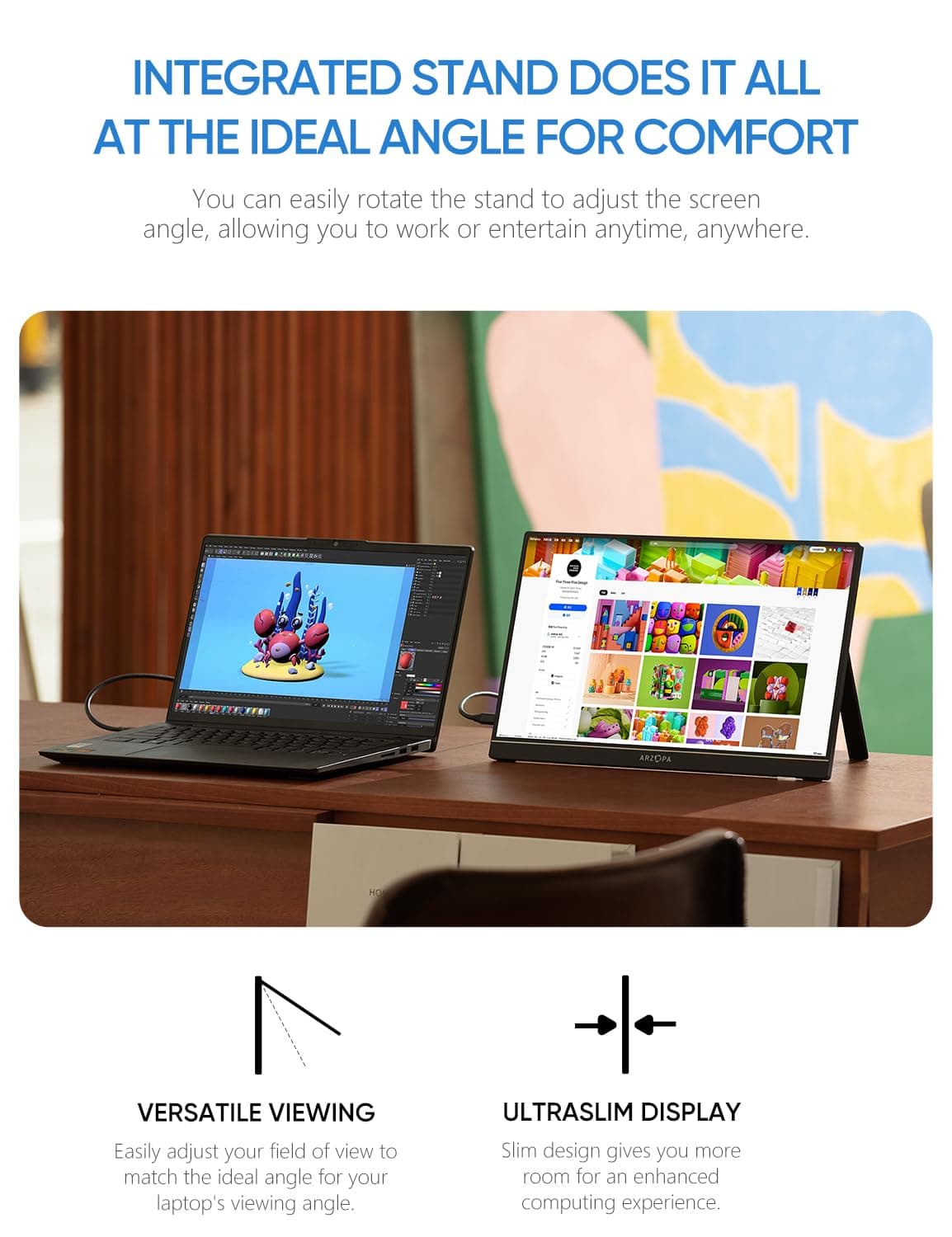 Arzopa Portable Laptop Monitor Black 1080P 17.3'' FHD IPS A1M