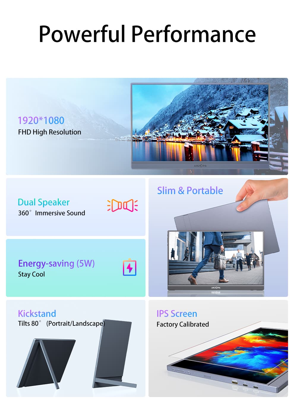 Arzopa Ultra-Thin Portable Monitor Grey 14” FHD 1080P A1S
