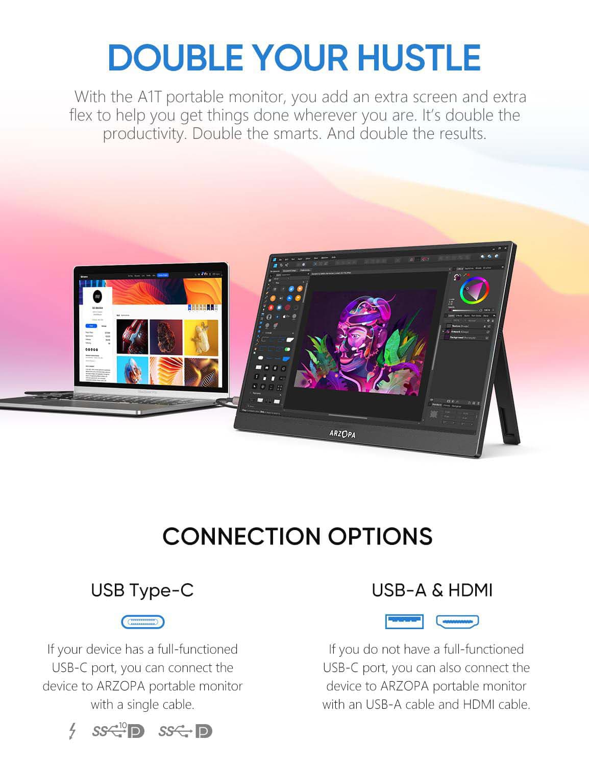 Arzopa 15.6" IPS FHD Portable Monitor Black A1T