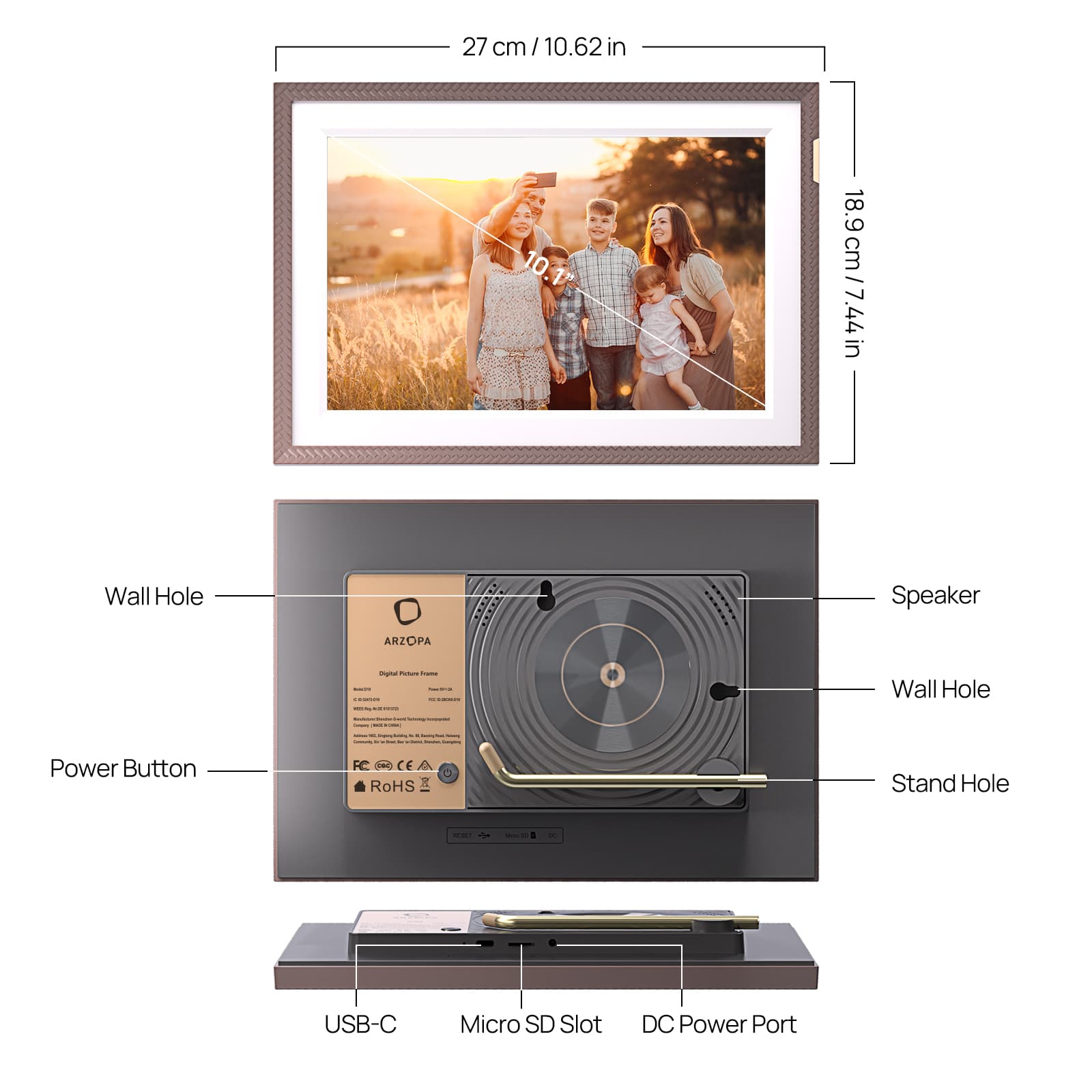 Arzopa 10.1" Digital Photo Frame Brown D10