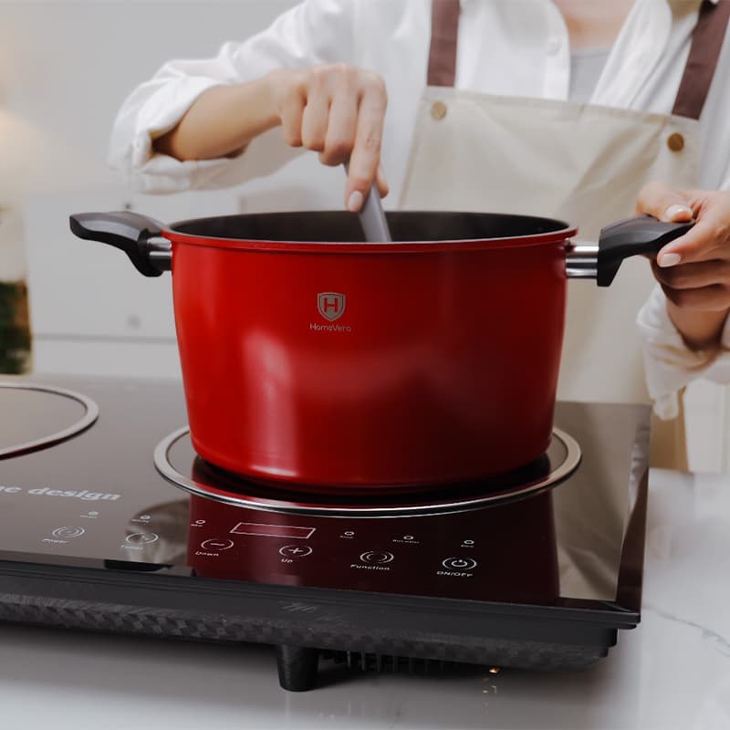 HomeVero 17pcs Carbon Steel Cookware Set Red HV-1017R