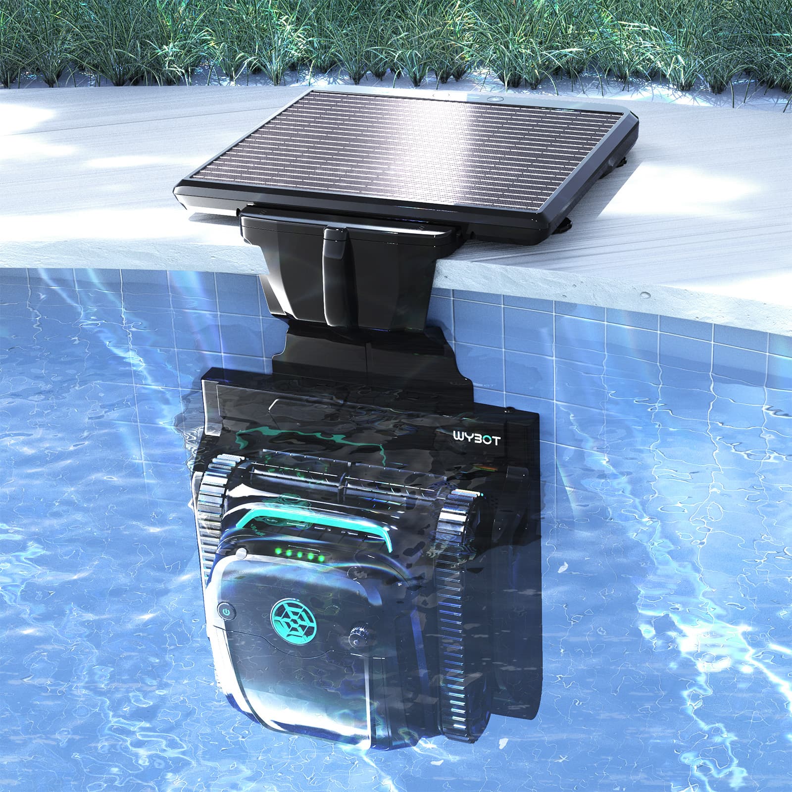 Wybot S2 Solar Vision High-end Cordless Robotic Pool Cleaner with Charging Dock and solar panel
