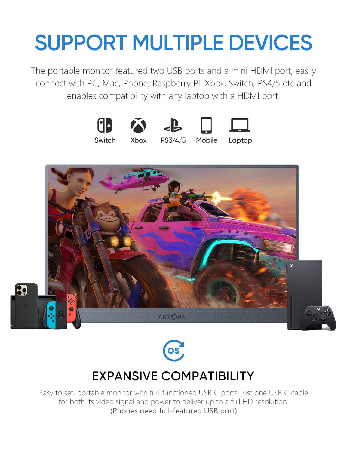 Arzopa Portable Monitor Grey 144Hz 16.1" with Sleeve Bag Z1FC-GREY
