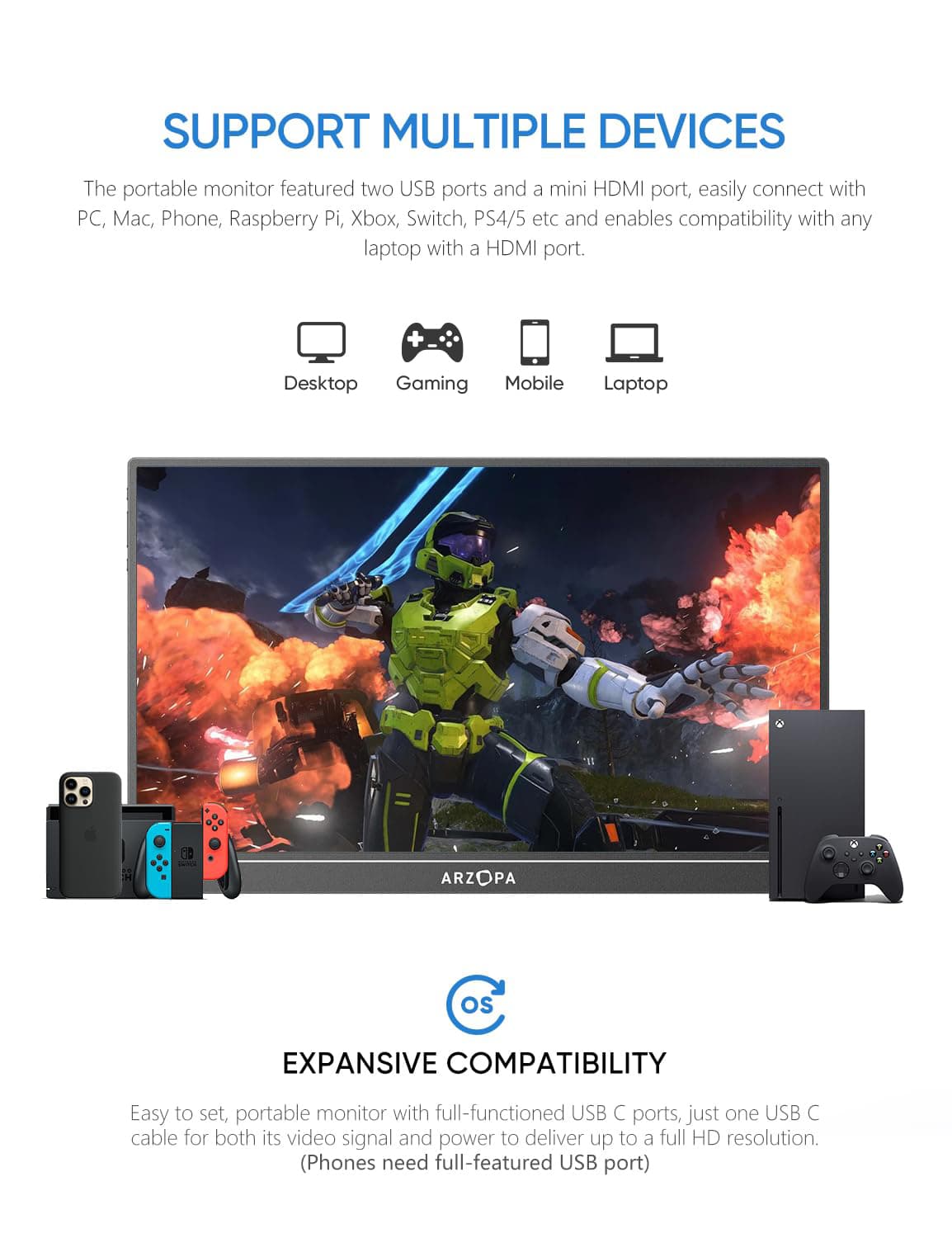 Arzopa 2.5K 16" Portable Monitor Black Z1RC