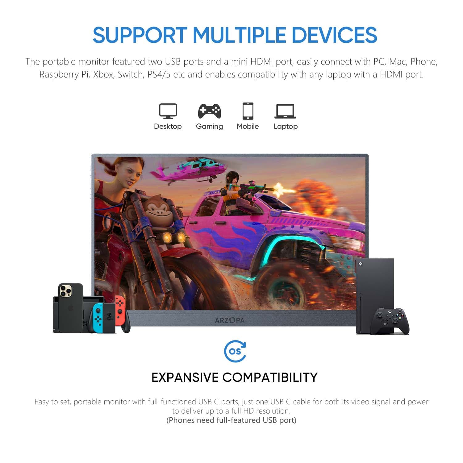 Arzopa 16.1" Portable Gaming Monitor Space Grey 2K QHD 180Hz Z3FC