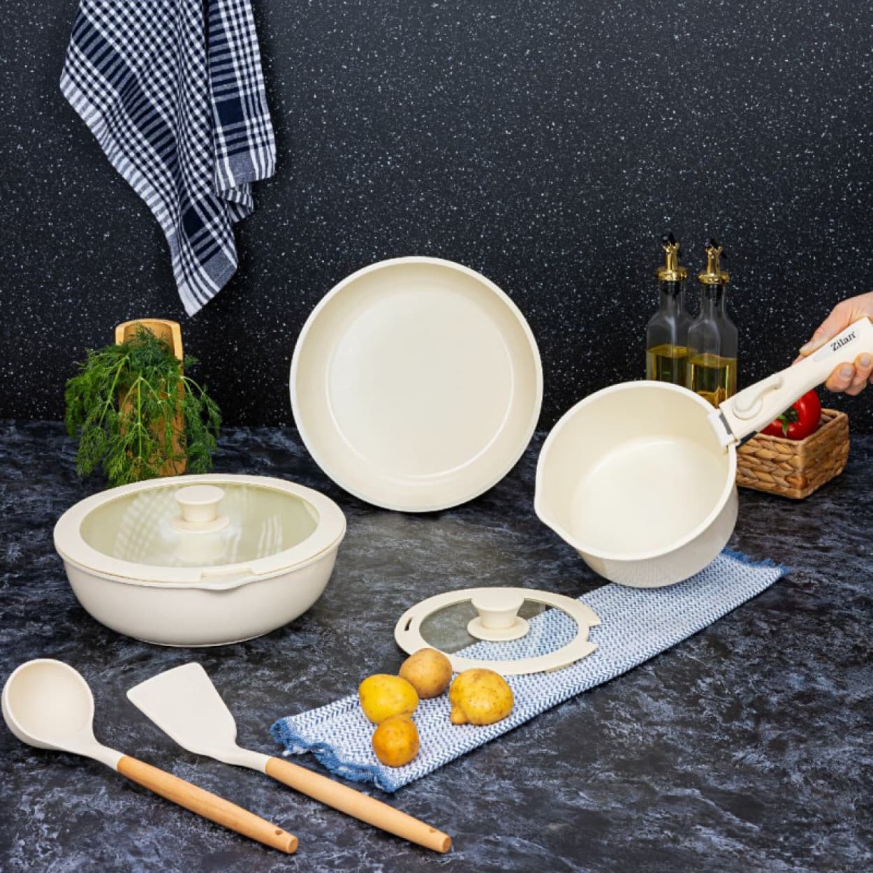 COOKWARE SET 8 PCS BEIGE ZLN0965